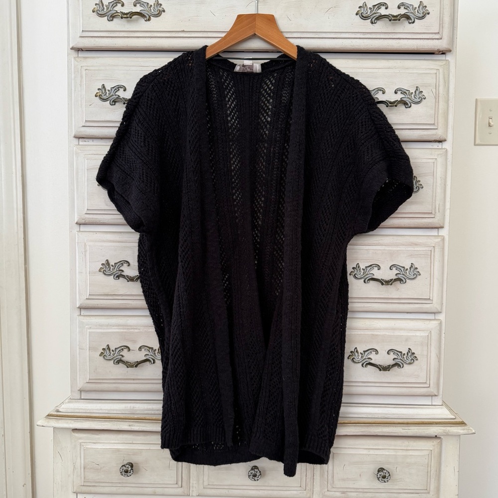 Loft Black Cotton Crochet Knit Cardigan
